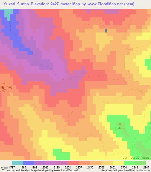 Yuxari Surtan,Azerbaijan Elevation Map