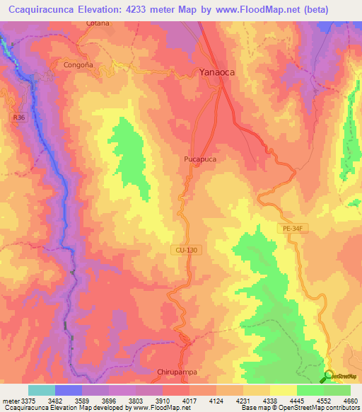 Ccaquiracunca,Peru Elevation Map