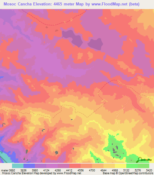 Mosoc Cancha,Peru Elevation Map