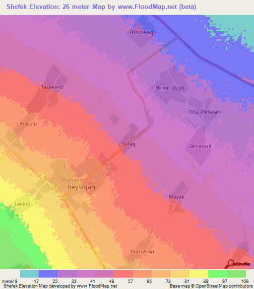 Shefek,Azerbaijan Elevation Map