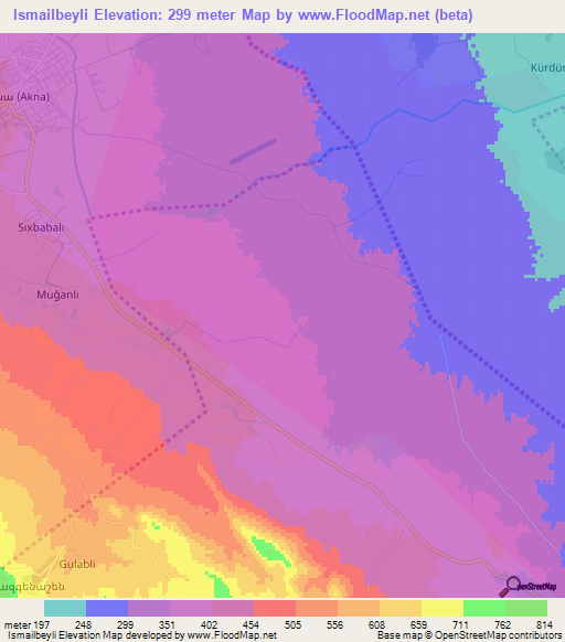 Ismailbeyli,Azerbaijan Elevation Map