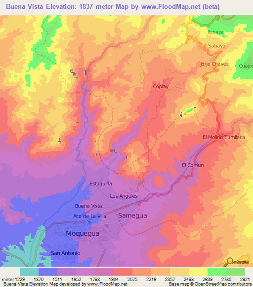 Buena Vista,Peru Elevation Map