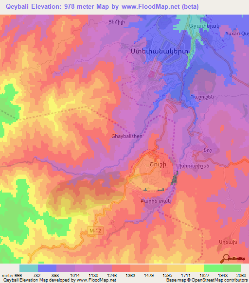 Qeybali,Azerbaijan Elevation Map
