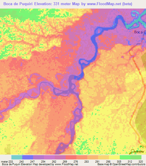 Boca de Puquiri,Peru Elevation Map