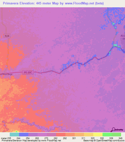 Primavera,Peru Elevation Map