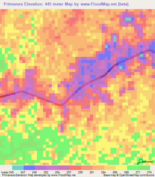 Primavera,Peru Elevation Map