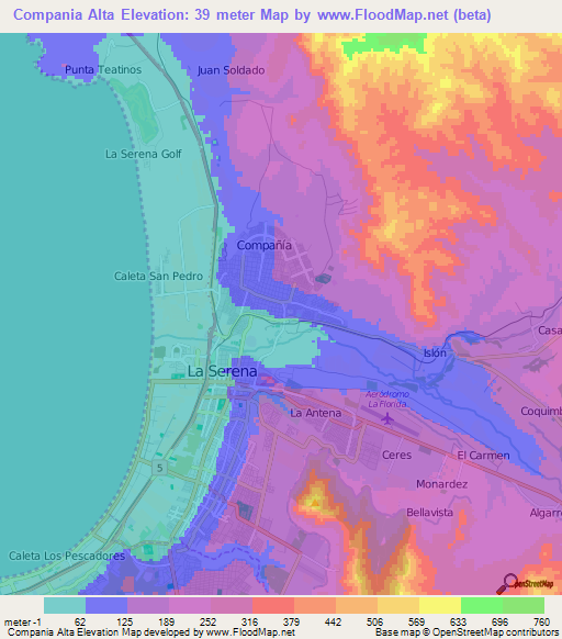 Compania Alta,Chile Elevation Map