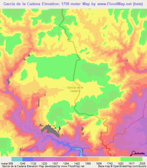 Garcia de la Cadena,Mexico Elevation Map