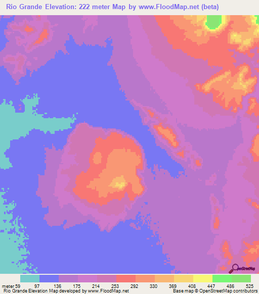 Rio Grande,Mexico Elevation Map