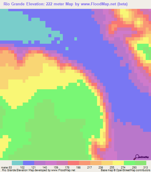 Rio Grande,Mexico Elevation Map