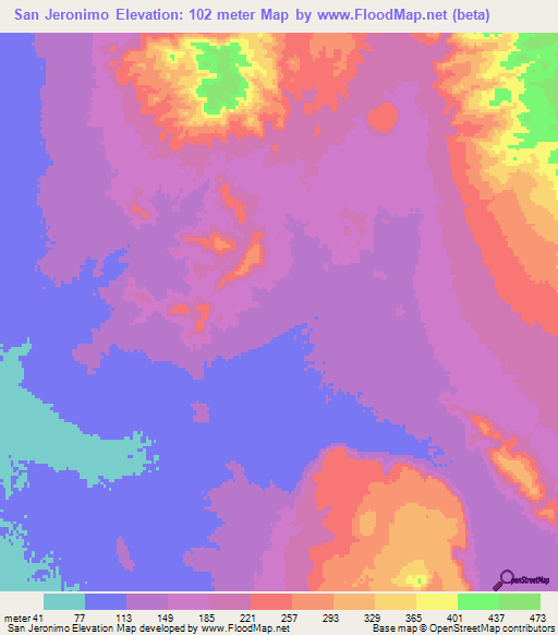San Jeronimo,Mexico Elevation Map