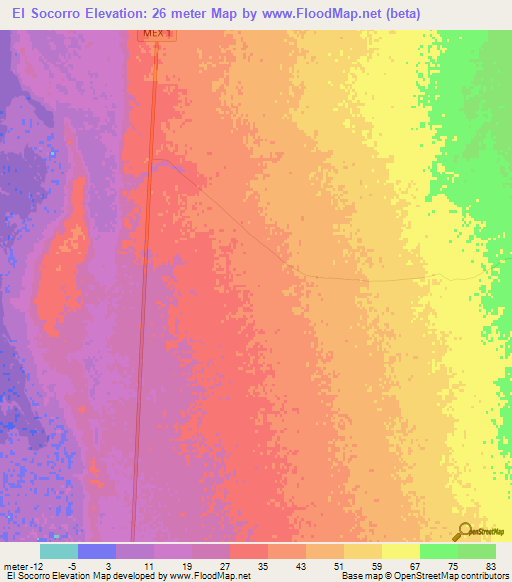 El Socorro,Mexico Elevation Map
