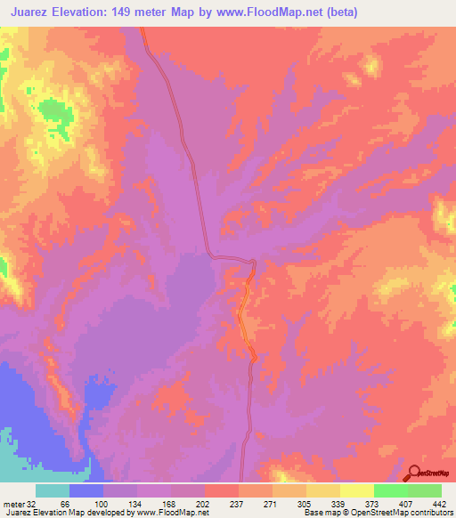 Juarez,Mexico Elevation Map