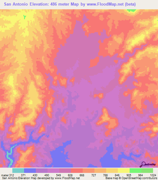 San Antonio,Mexico Elevation Map