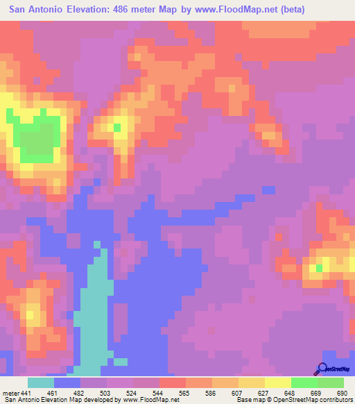 San Antonio,Mexico Elevation Map