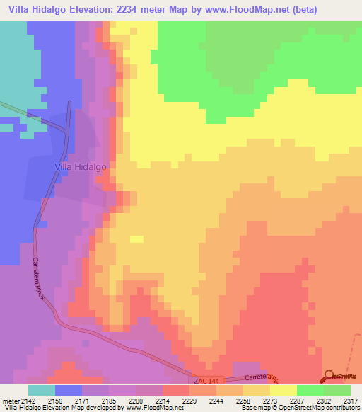 Villa Hidalgo,Mexico Elevation Map