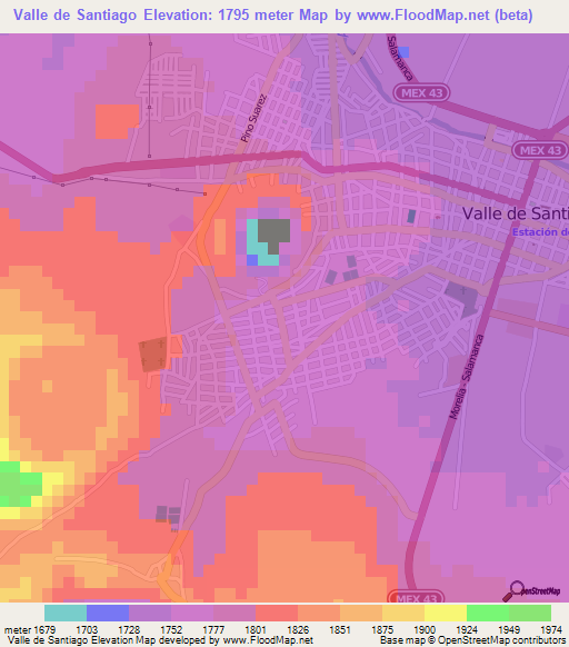 Valle de Santiago,Mexico Elevation Map