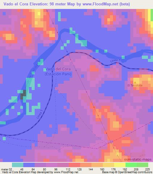 Vado el Cora,Mexico Elevation Map