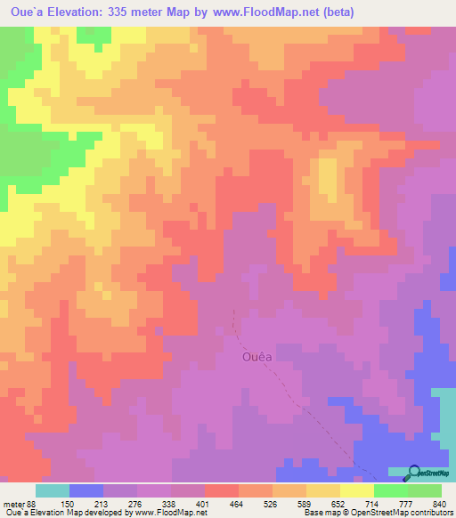 Oue`a,Djibouti Elevation Map