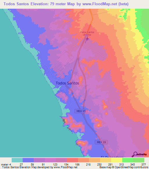 Todos Santos,Mexico Elevation Map