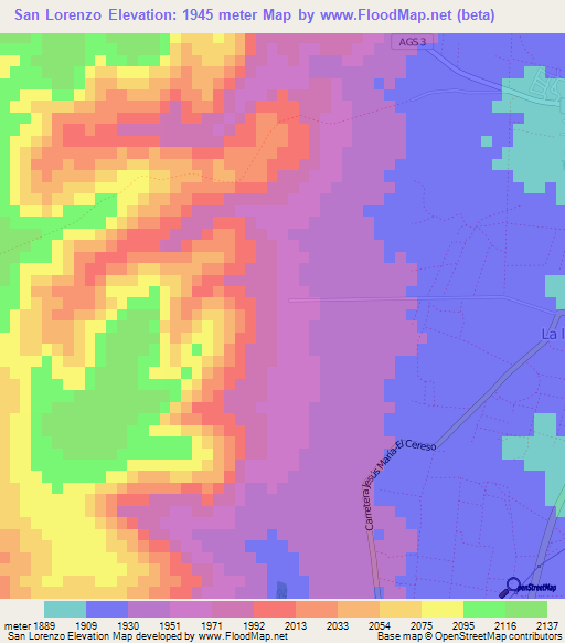 San Lorenzo,Mexico Elevation Map
