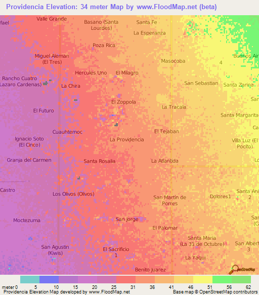 Providencia,Mexico Elevation Map