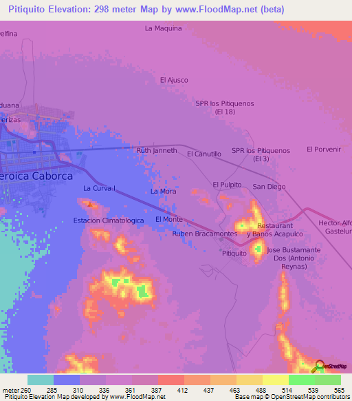 Pitiquito,Mexico Elevation Map