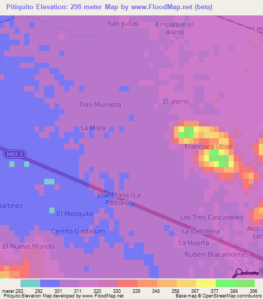 Pitiquito,Mexico Elevation Map