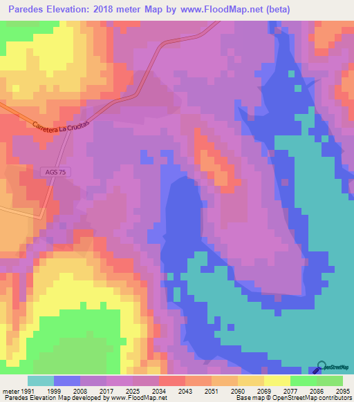 Paredes,Mexico Elevation Map