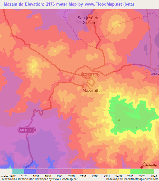 Mazamitla,Mexico Elevation Map
