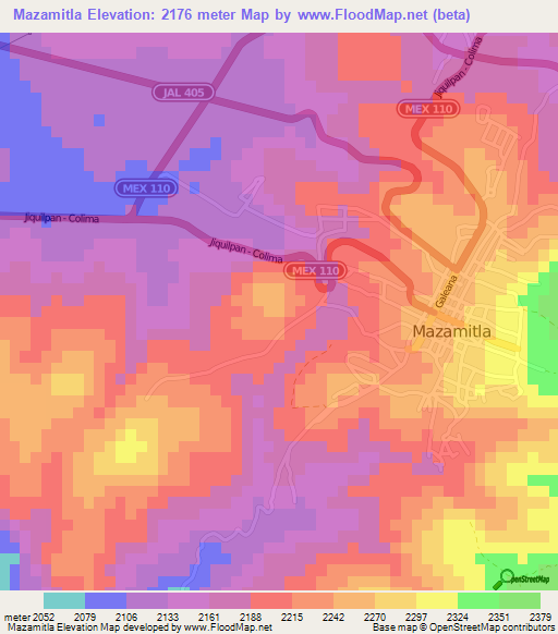 Mazamitla,Mexico Elevation Map