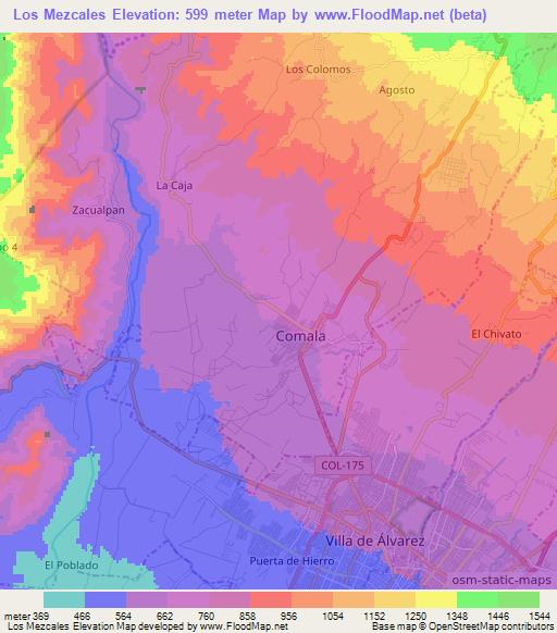 Los Mezcales,Mexico Elevation Map
