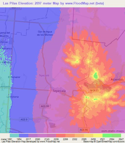 Las Pilas,Mexico Elevation Map