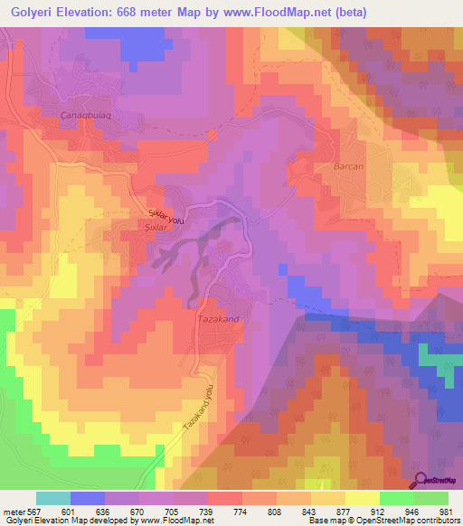 Golyeri,Azerbaijan Elevation Map