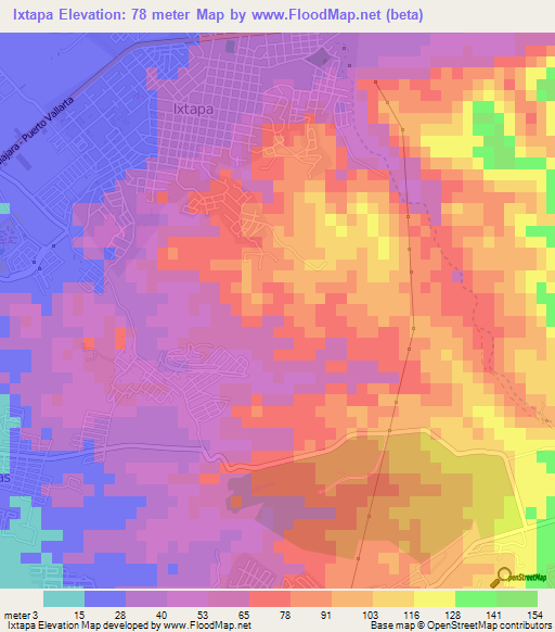 Ixtapa,Mexico Elevation Map