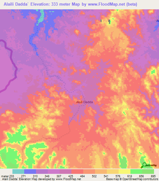 Alaili Dadda`,Djibouti Elevation Map