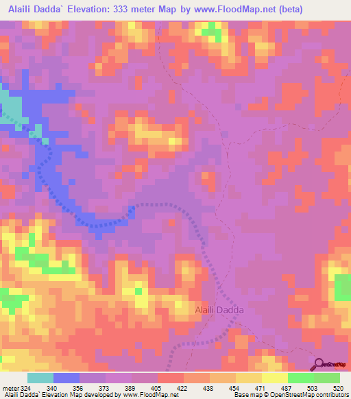 Alaili Dadda`,Djibouti Elevation Map