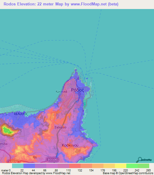 Rodos,Greece Elevation Map