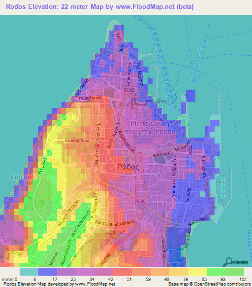 Rodos,Greece Elevation Map