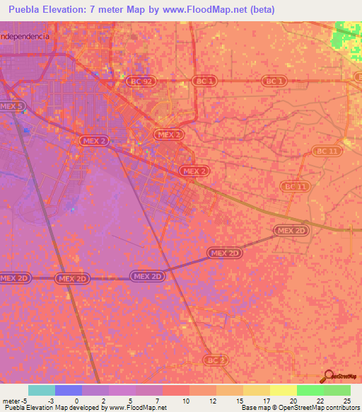Puebla,Mexico Elevation Map