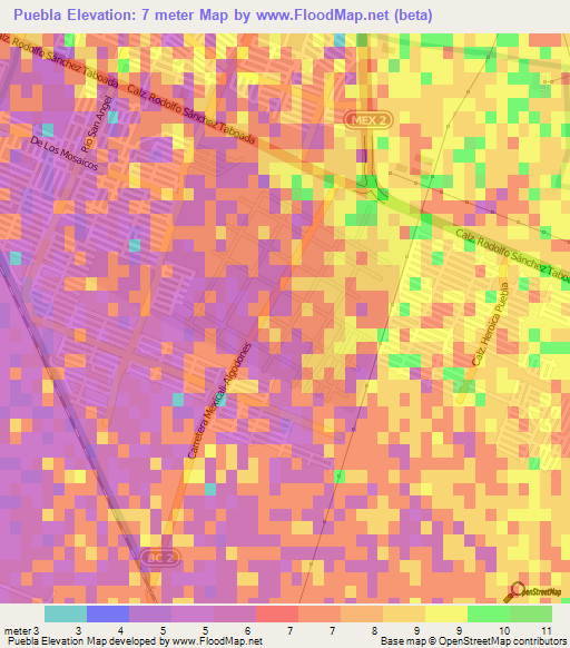 Puebla,Mexico Elevation Map