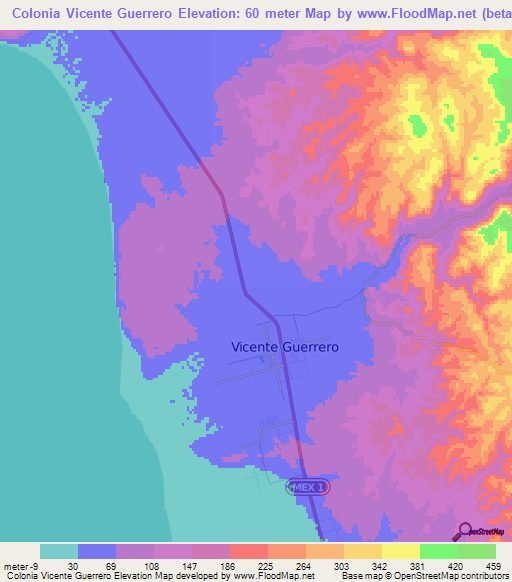 Colonia Vicente Guerrero,Mexico Elevation Map