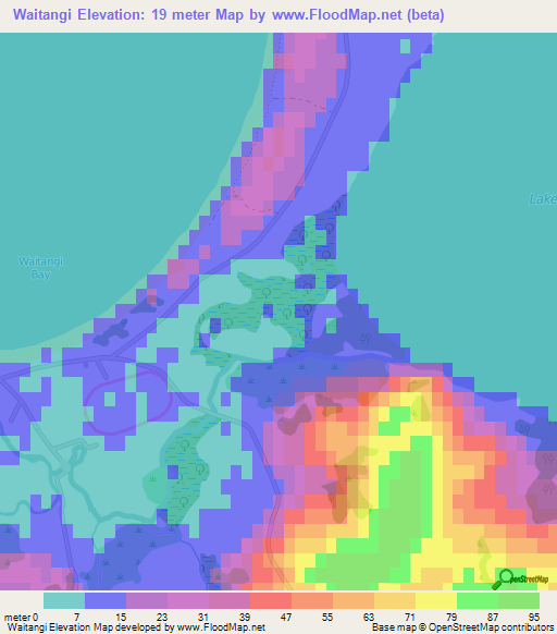Waitangi,New Zealand Elevation Map