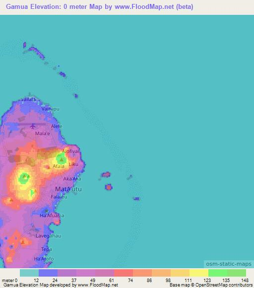 Gamua,Wallis and Futuna Elevation Map