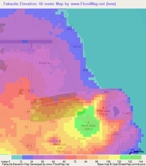 Fakauita,Wallis and Futuna Elevation Map