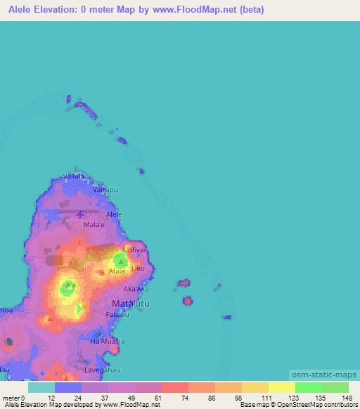 Alele,Wallis and Futuna Elevation Map