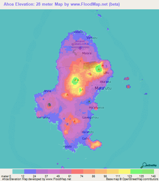 Ahoa,Wallis and Futuna Elevation Map