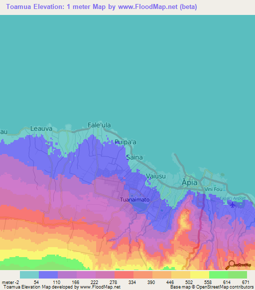Toamua,Samoa Elevation Map