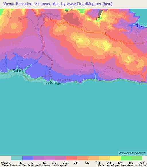 Vavau,Samoa Elevation Map