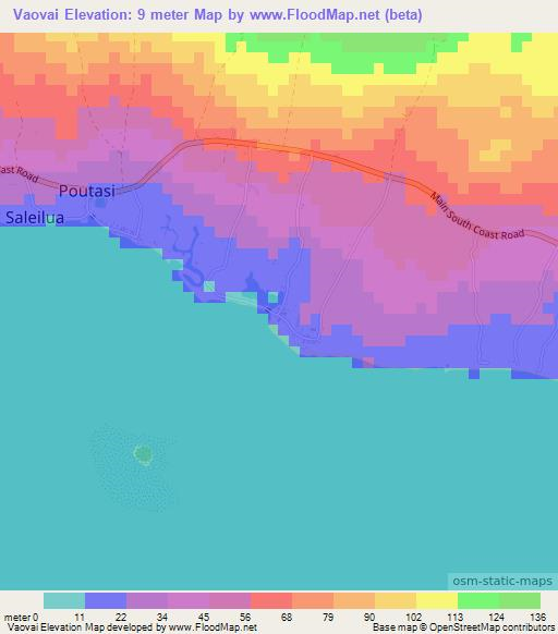 Vaovai,Samoa Elevation Map